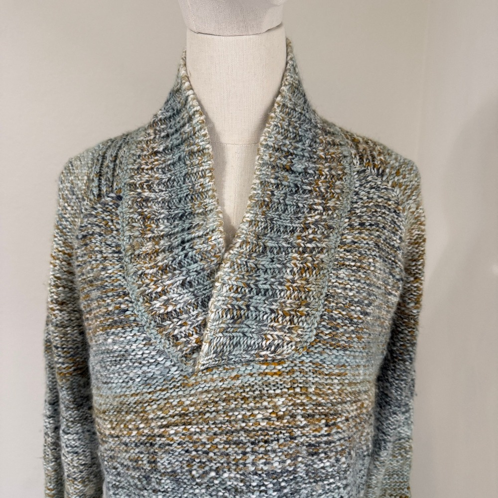 Prana Wool‎ Blend Shawl Collar Knit Sweater Blue Small Cozy Gorpcore Grandpa - Picture 2 of 10